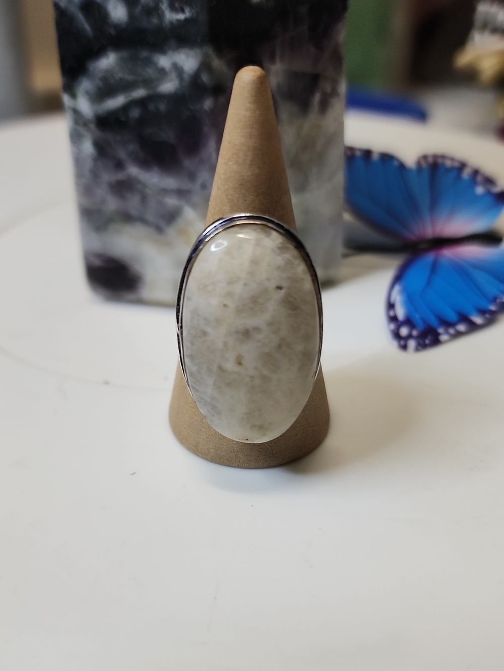 Neutral Moonstone Oval Stone Statement Ring - Women Jewelry